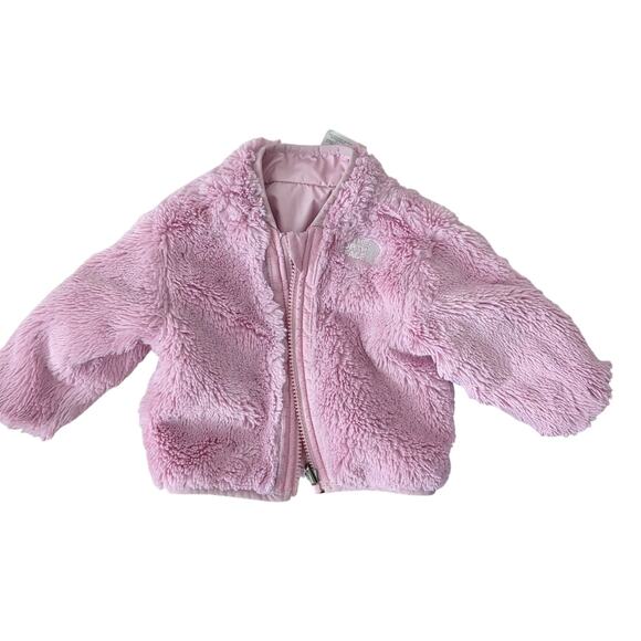 The North Face Baby Jacket Reversible 0-3 Months Pink Fleece Winter Coat EUC - Picture 1 of 6